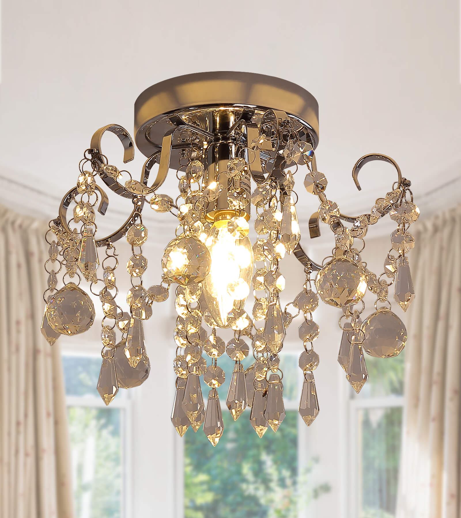 Modern Elegant 1-Light Mini Crystal Chandelier Ceiling Light Fixture