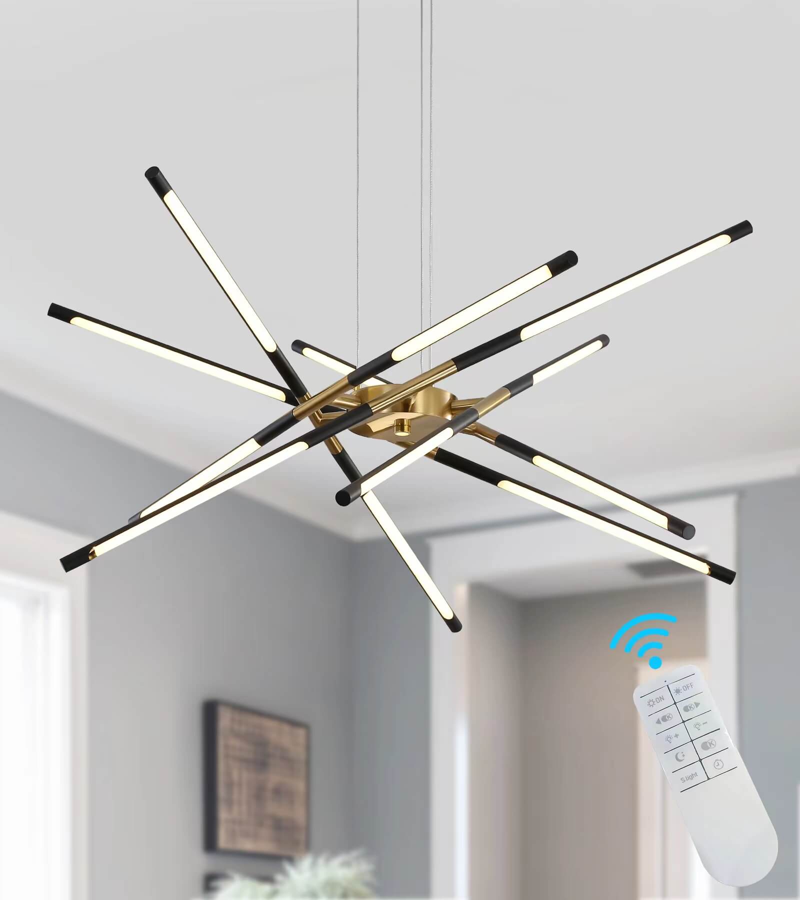 Modern Sputnik 12 Light Led Dimmable Chandeliers with Remote