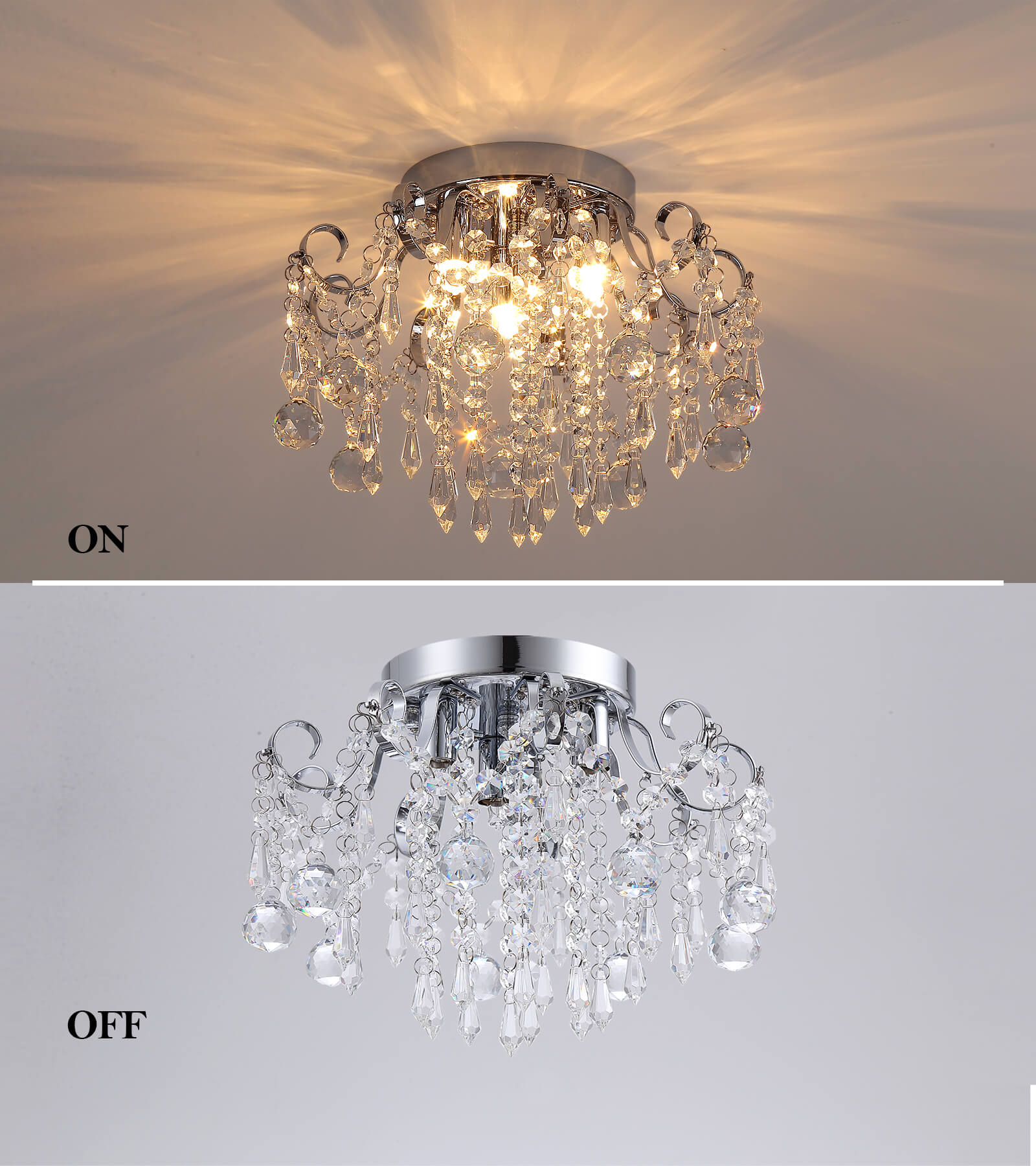 Modern Elegant 3-Light Chrome Mini Crystal Chandelier Ceiling Light Fixture