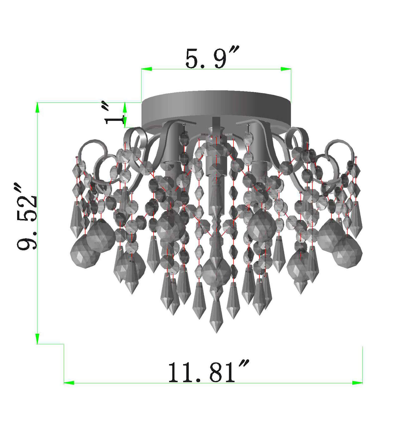 Modern Elegant 3-Light Chrome Mini Crystal Chandelier Ceiling Light Fixture