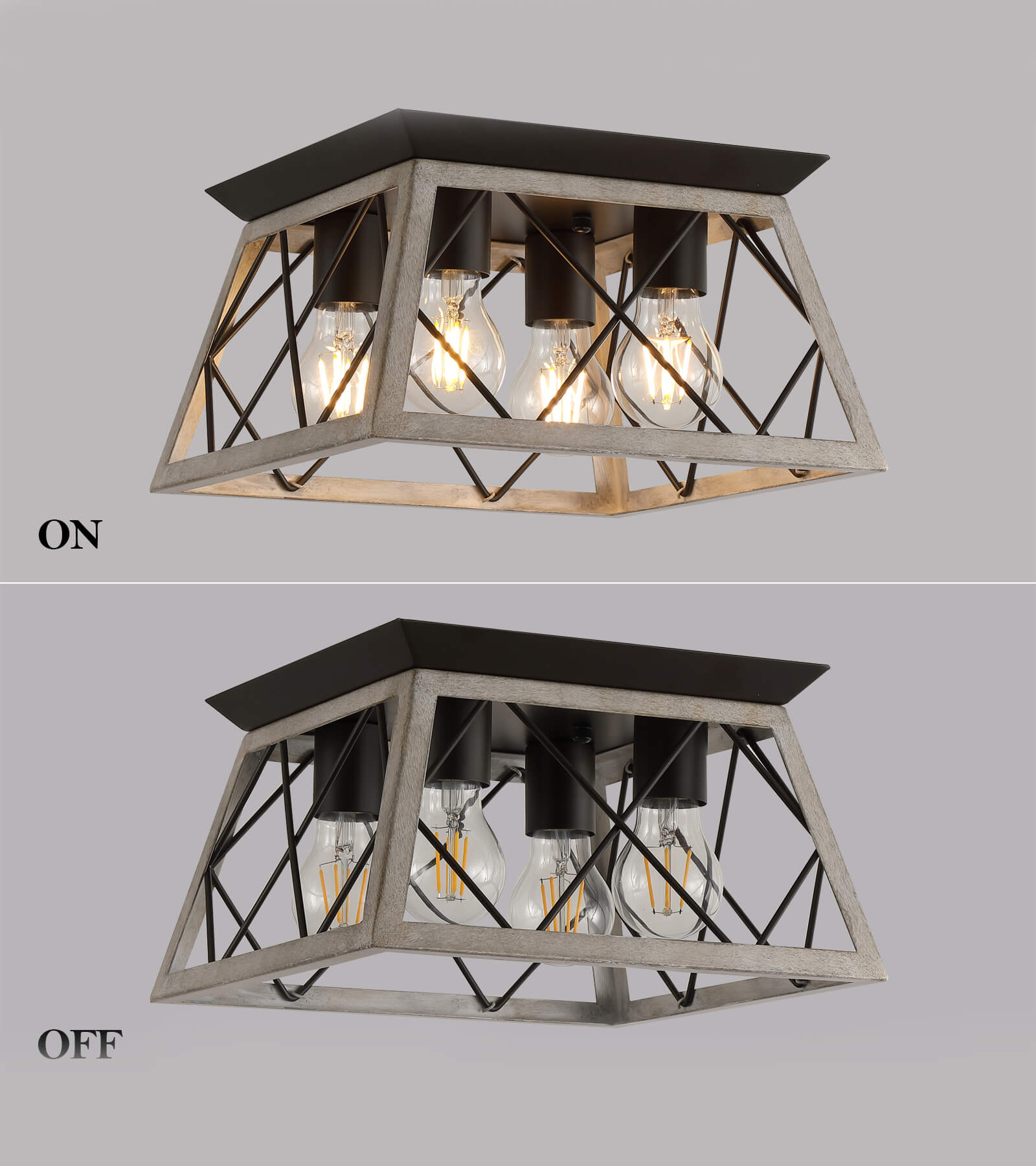 Farmhouse 4-Light Metal Square Flush Mount Ceiling Light Fixture For Hallway