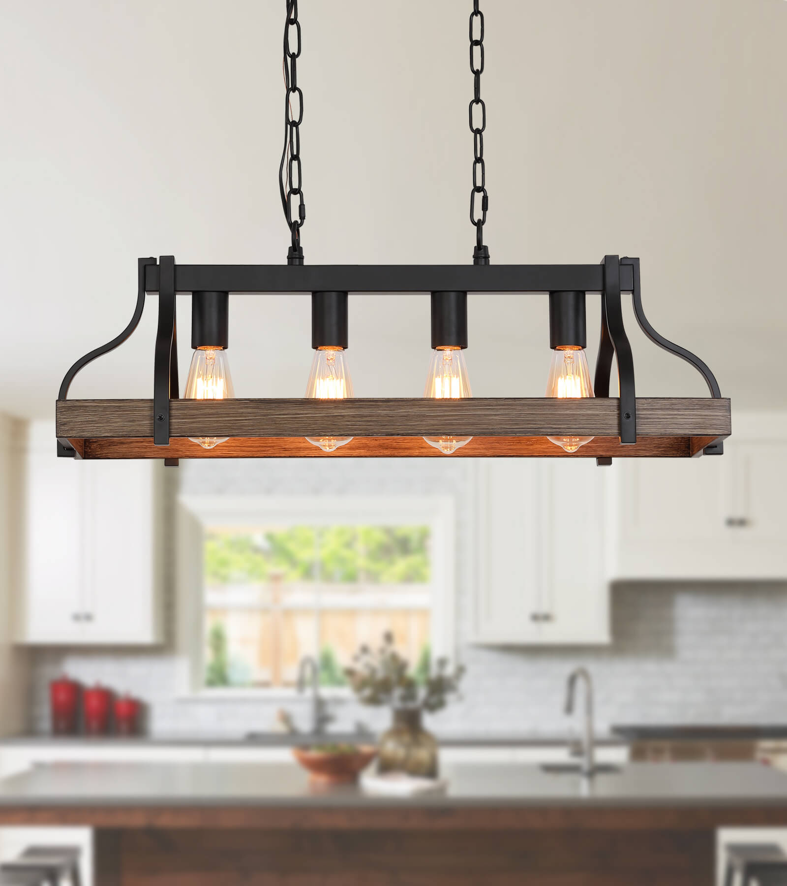 Modern Farmhouse Rustic Linear Chandelier Pendant Light For Dining Room Kitchen Island