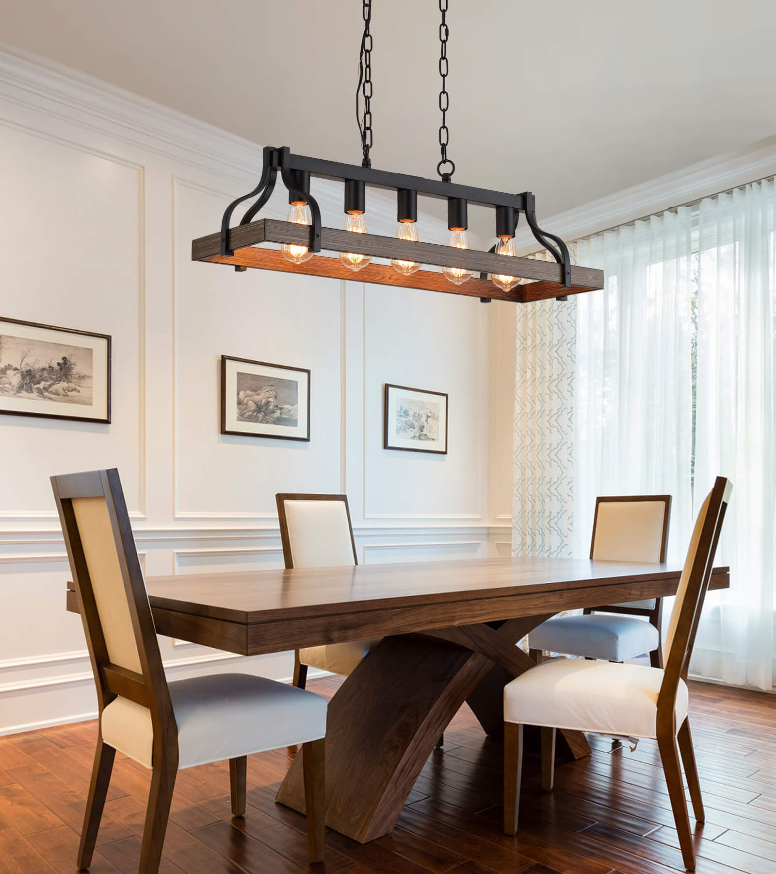 Linear wood deals chandelier