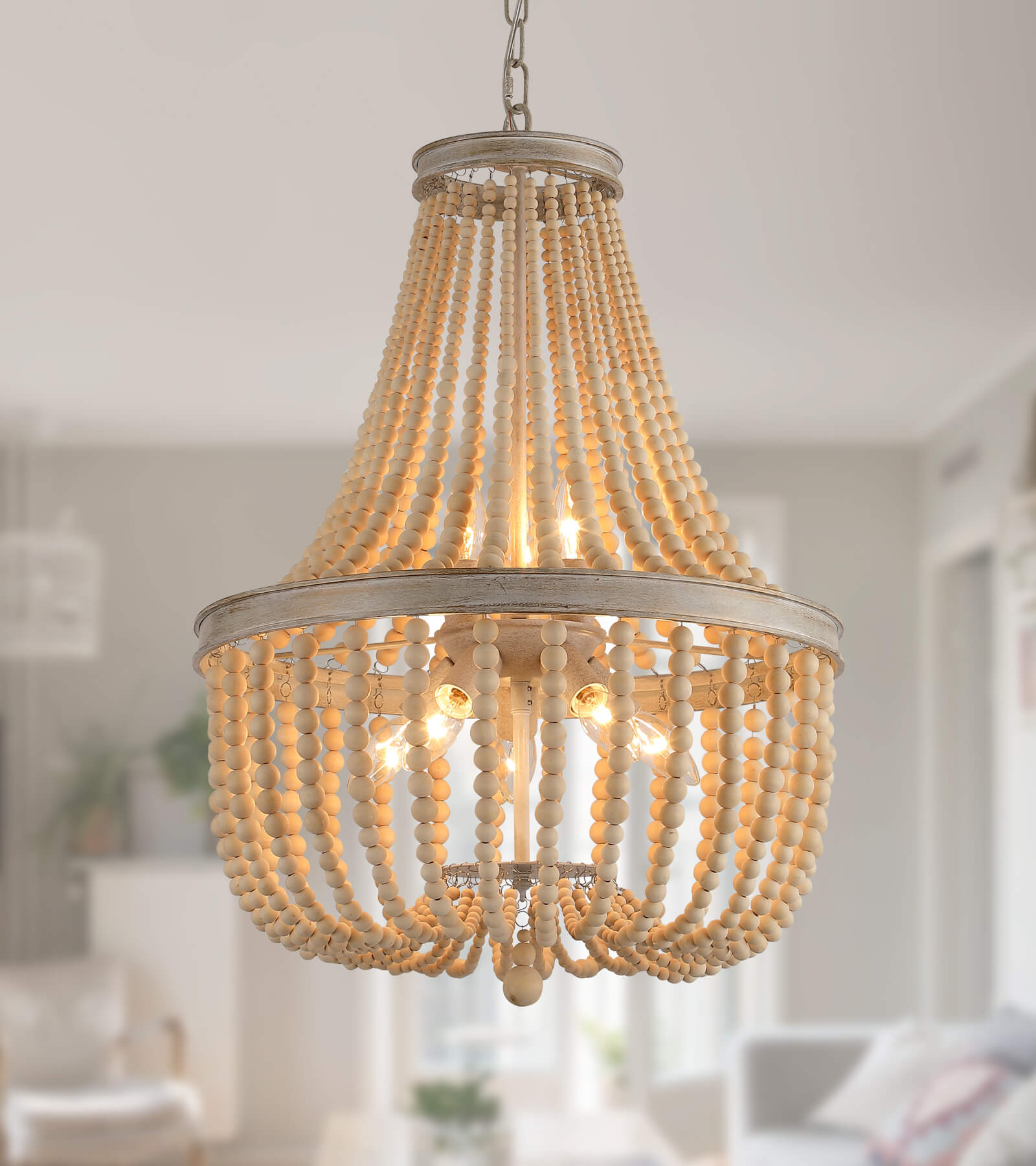 Wood and bead deals chandelier