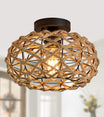 AMZASA Boho Coastal Rattan Rope Flush Mount Ceiling Light