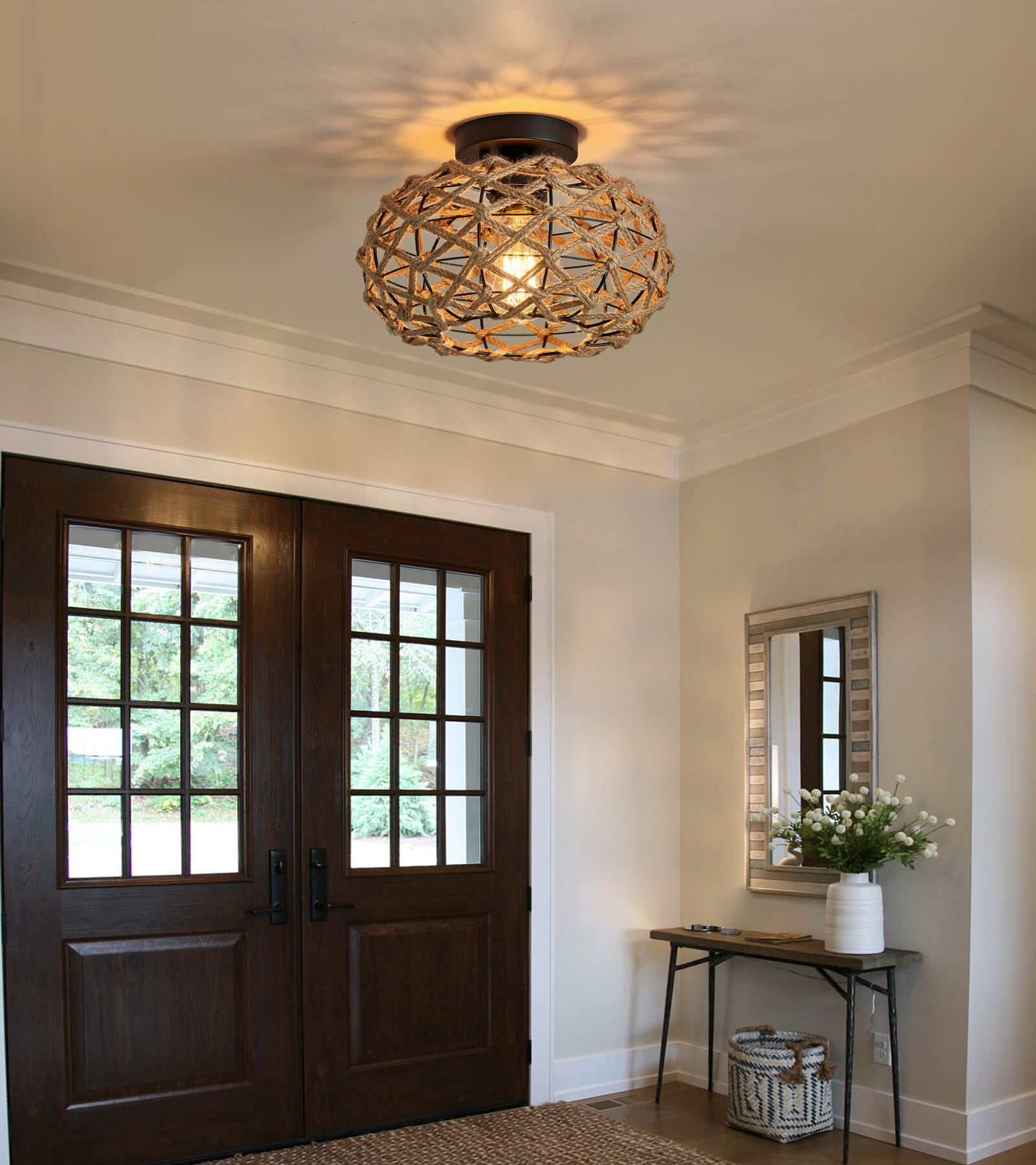 Rattan ceiling deals light flush mount