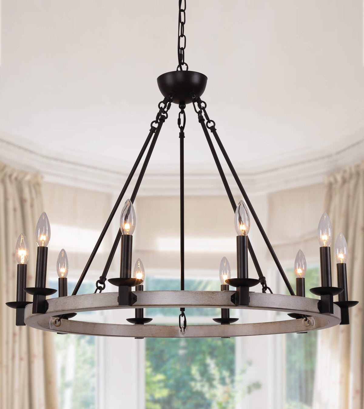 Farmhouse Large Wagon Wheel Chandelier Pendant Light For Dining Room