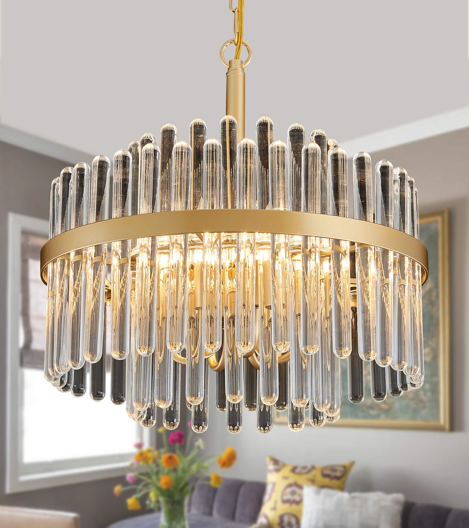 Modern Crystal Chandelier Luxury Glass Metal Pendant Lighting Fixture for Dining Room