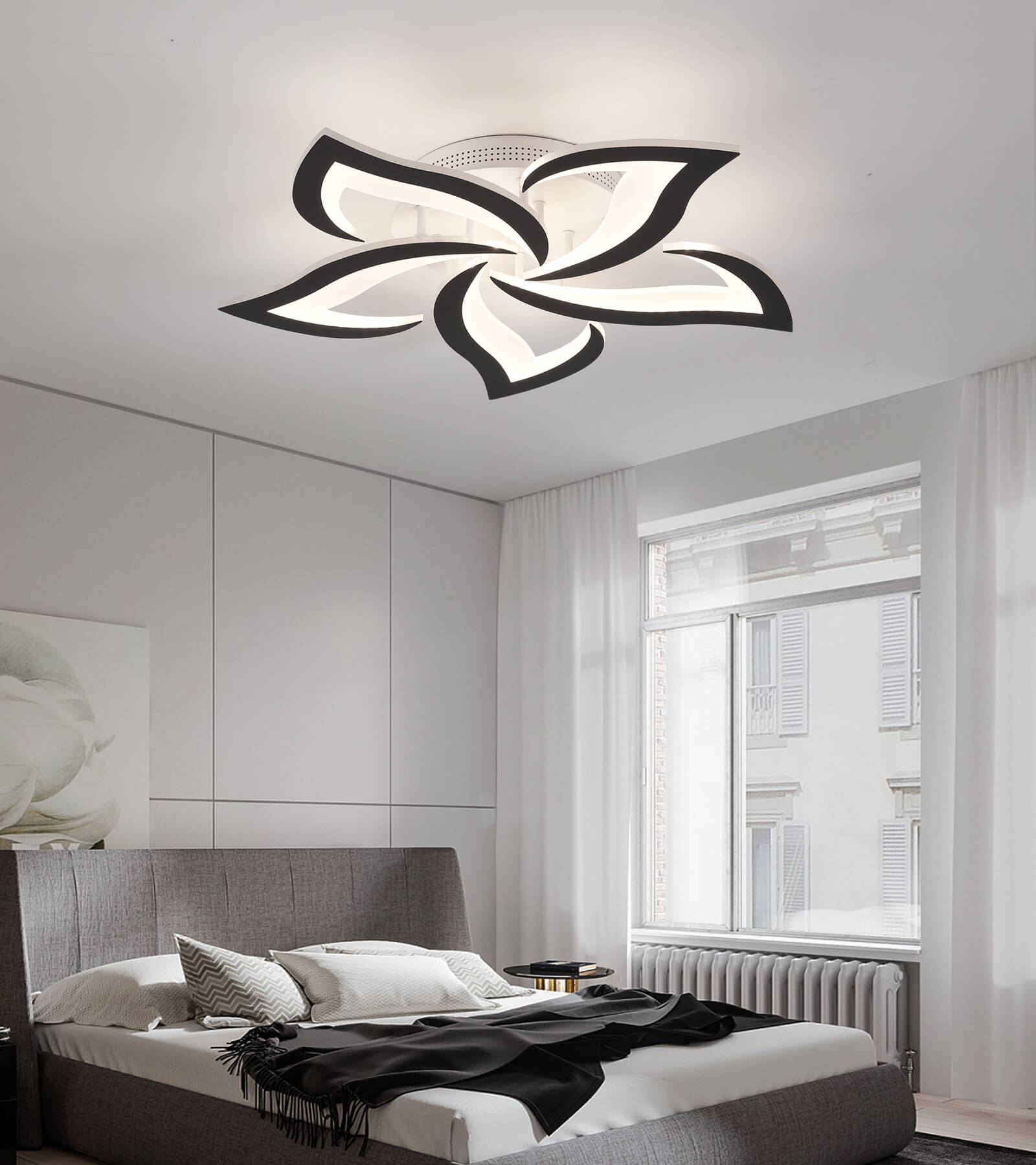 Modern LED Flower Remote Flush Mount Ceiling Light Fixture For Bedroom