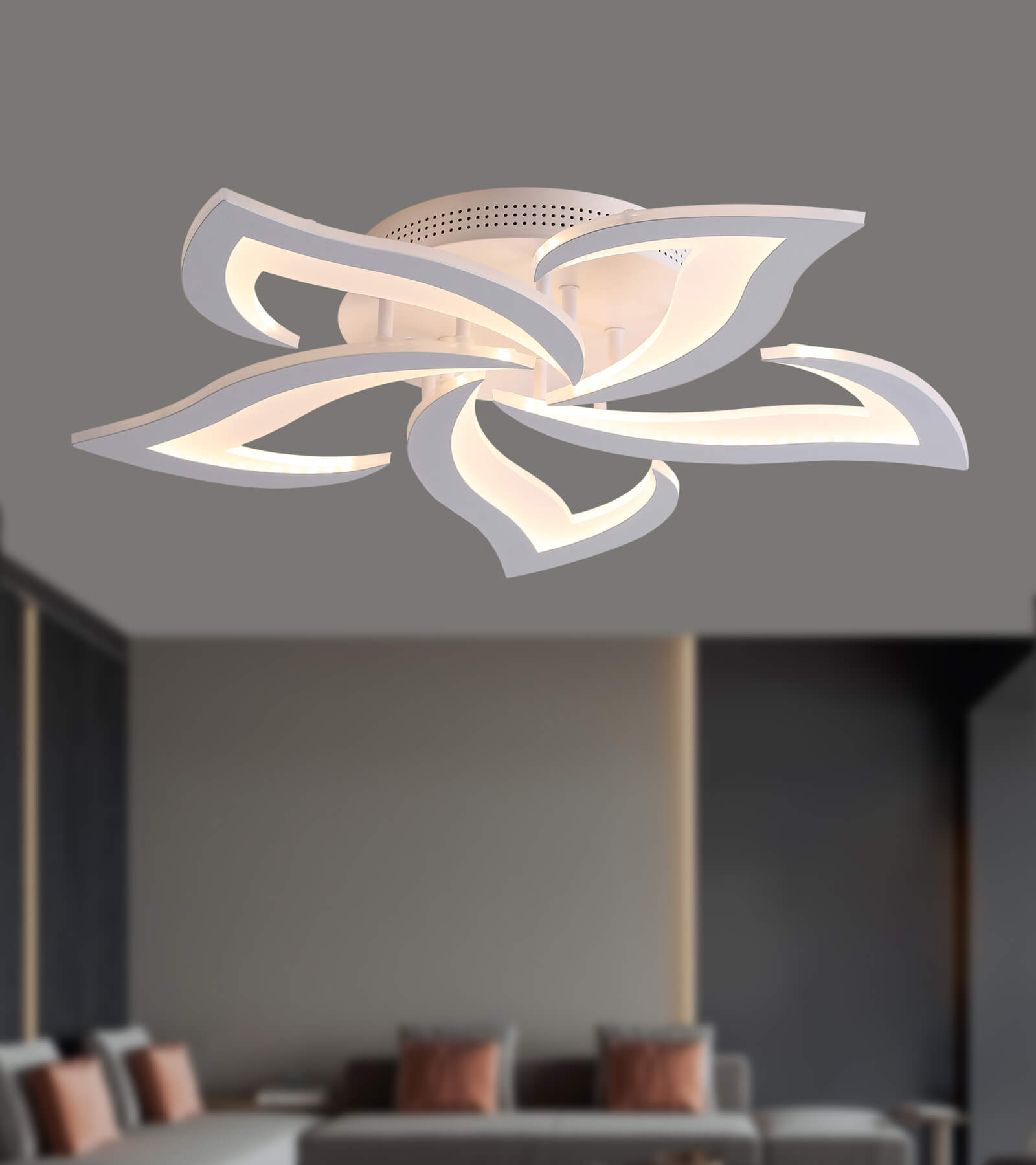 Modern LED Flower Flush Mount Ceiling Light Fixture And Remote For Bedroom