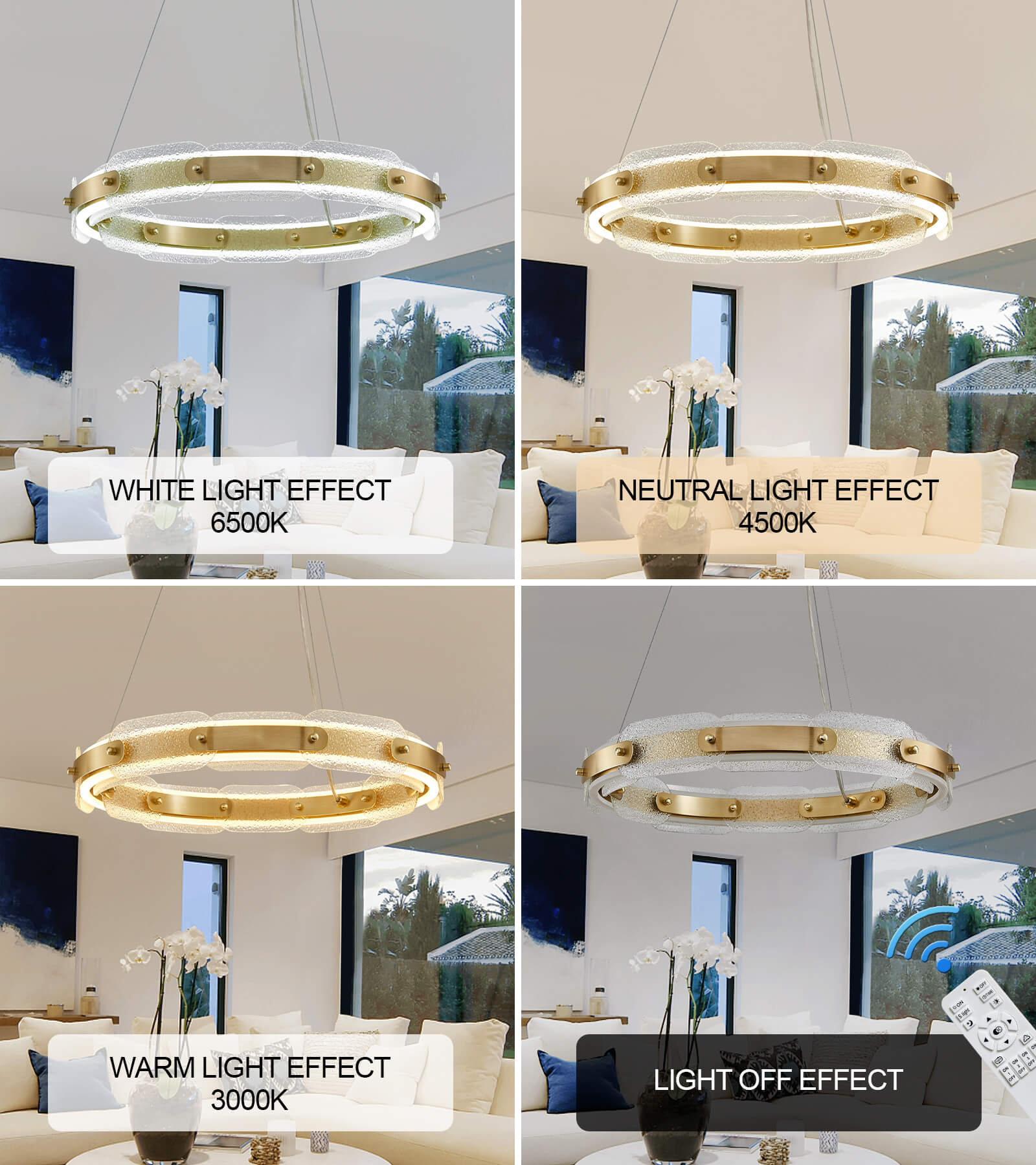 Ring Design Modern LED Chandelier Lamp Crystal Living Lighting Dimmabl