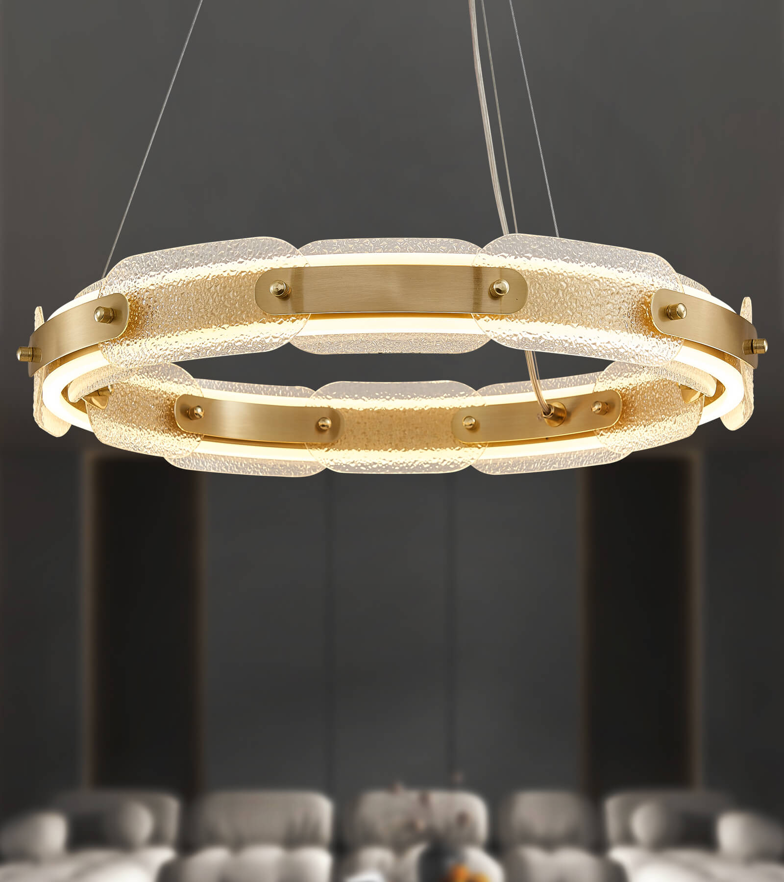 Modern LED Frosted Glass and Aluminum Circle 3-Color Dimmable Chandelier Pendant Light