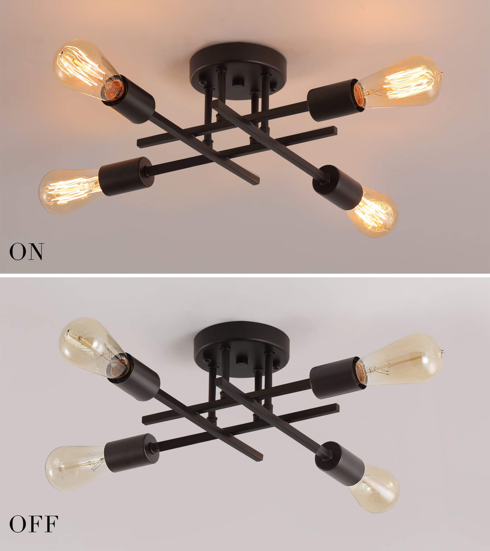 AMZASA Modern Industrial 4-Light Metal Ceiling Light