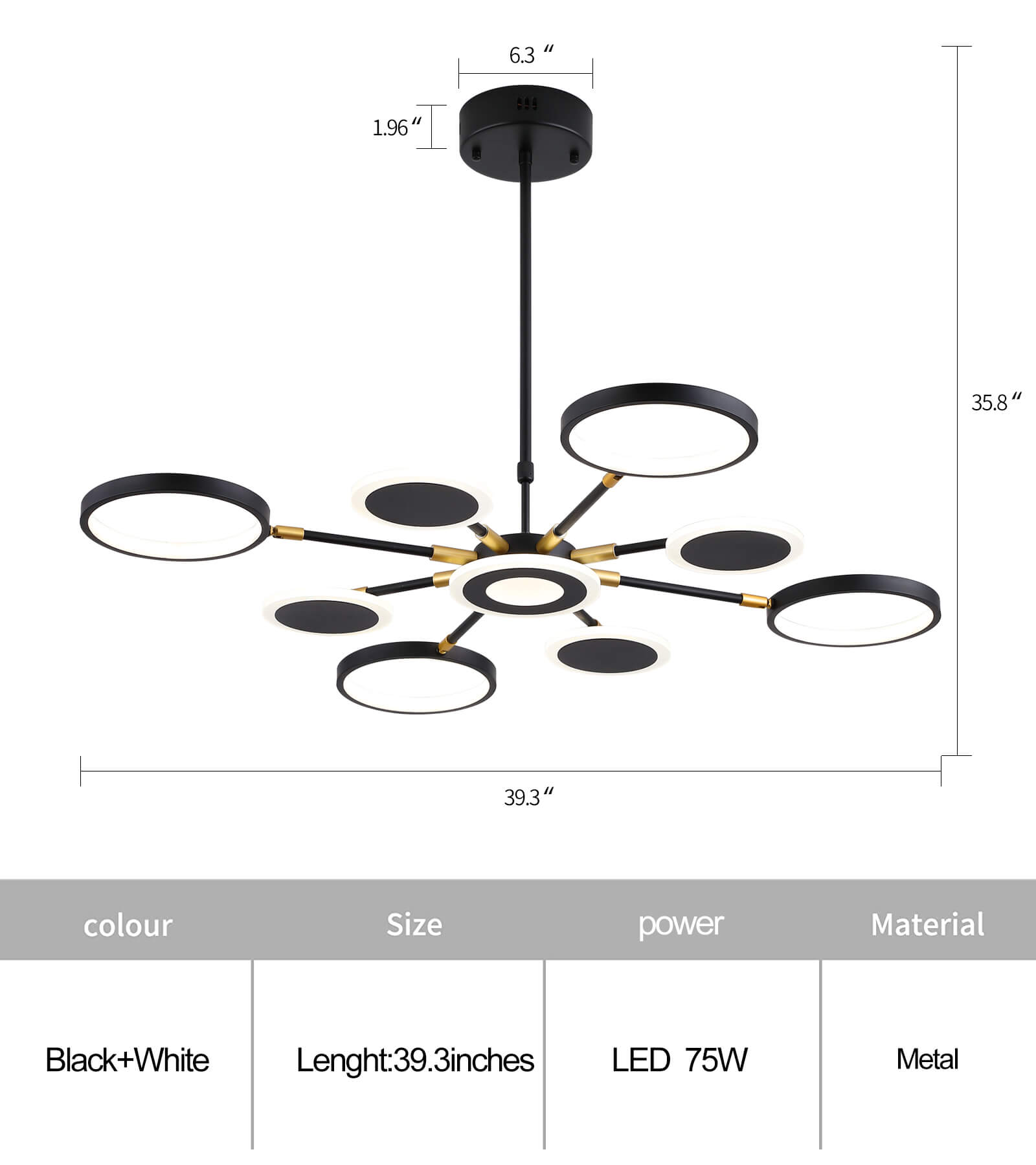 MEIXISUE Modern Sputnik LED 9-Light Chandelier