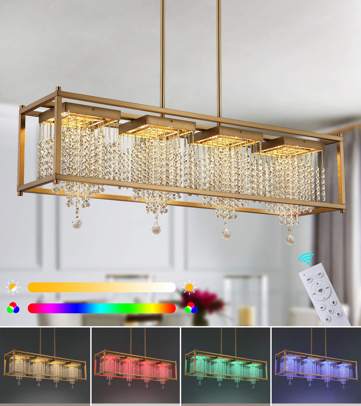 Modern RGB Color Crystal Linear Chandelier Pendant Light