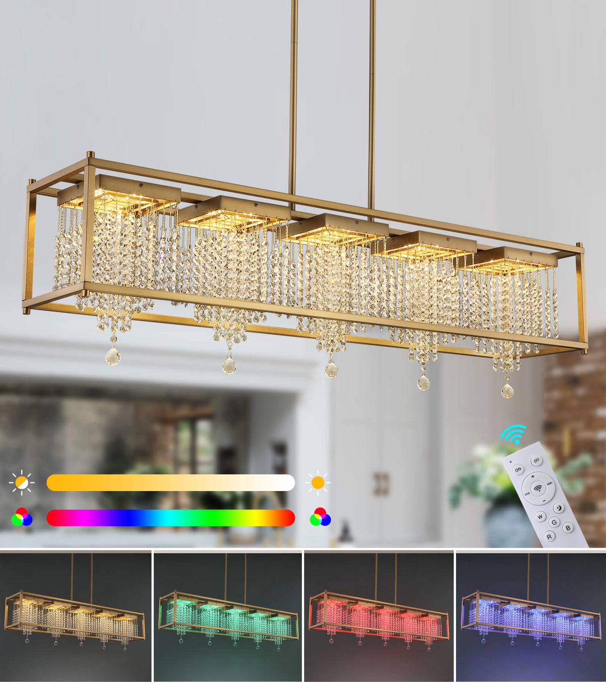 Modern RGB Color Crystal Linear Chandelier Pendant Light