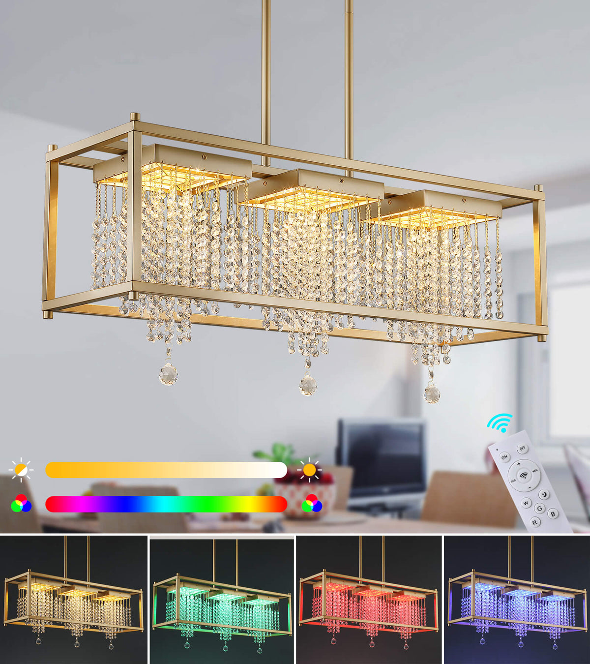 Modern RGB Color Crystal Linear Chandelier Pendant Light