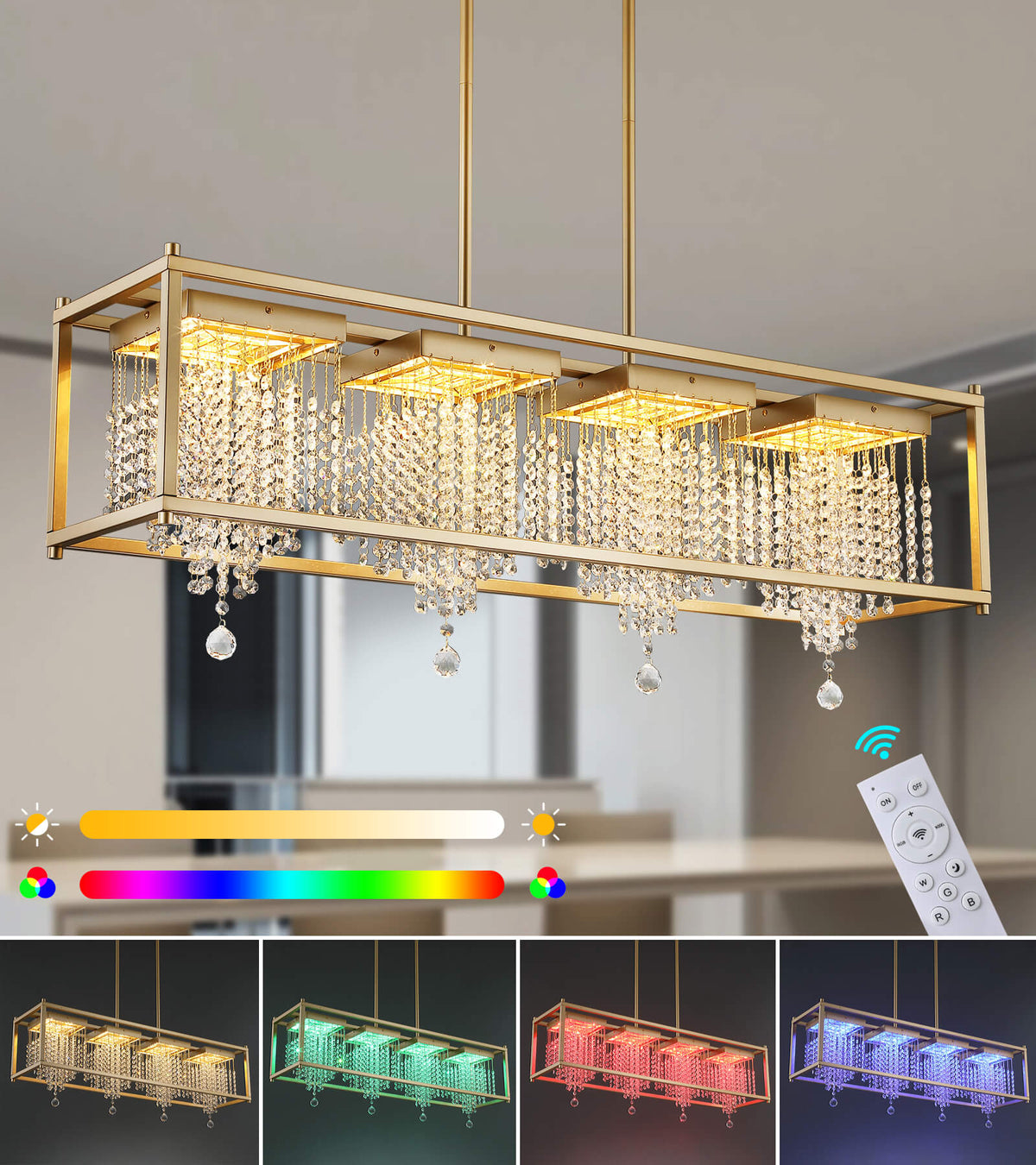 Modern RGB Color Crystal Linear Chandelier Pendant Light