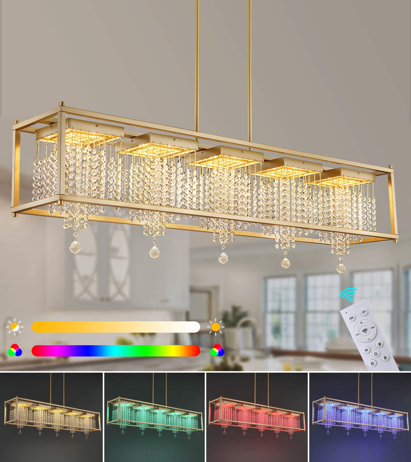 Modern RGB Color Crystal Linear Chandelier Pendant Light