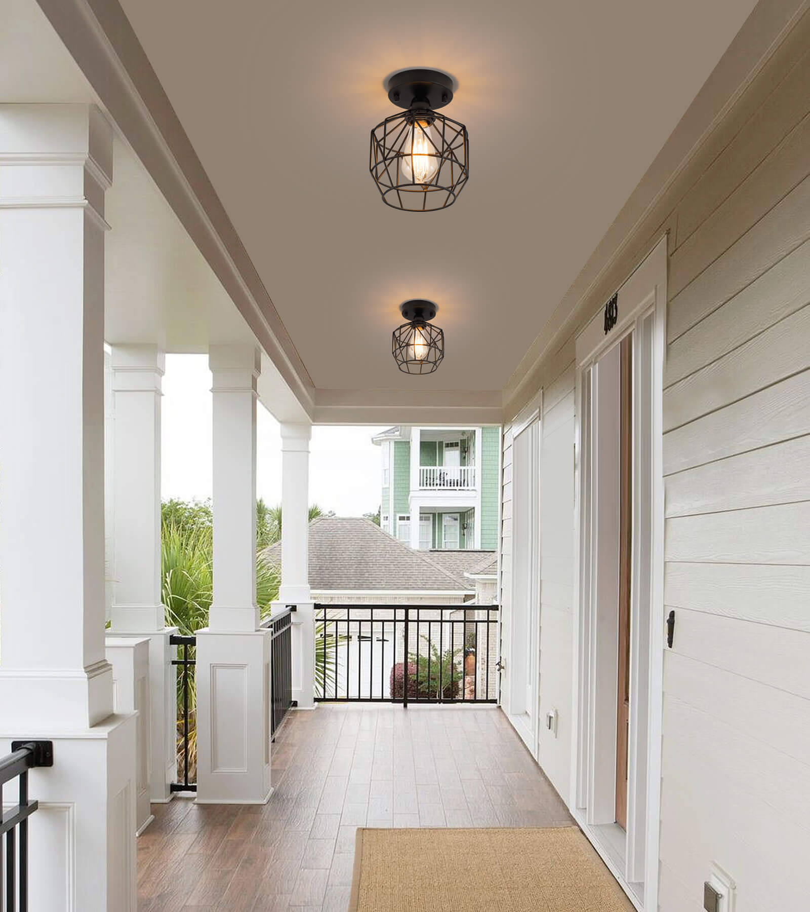 LEDSone Vintage Black Flush Mount Ceiling Light - Industrial Cone Shade, E27