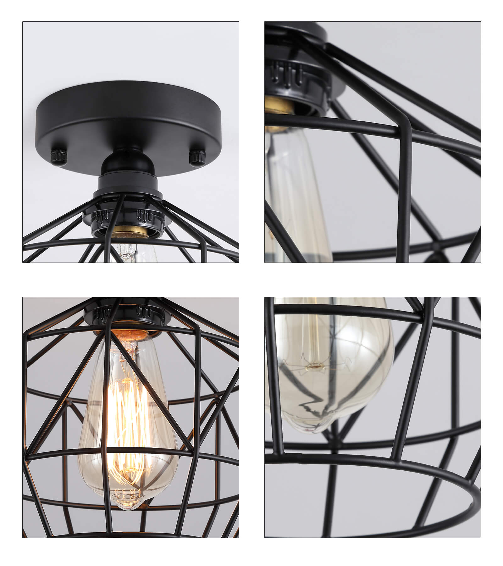 Q&S Black Semi Flush Mount Ceiling Light Fixture - Main Image