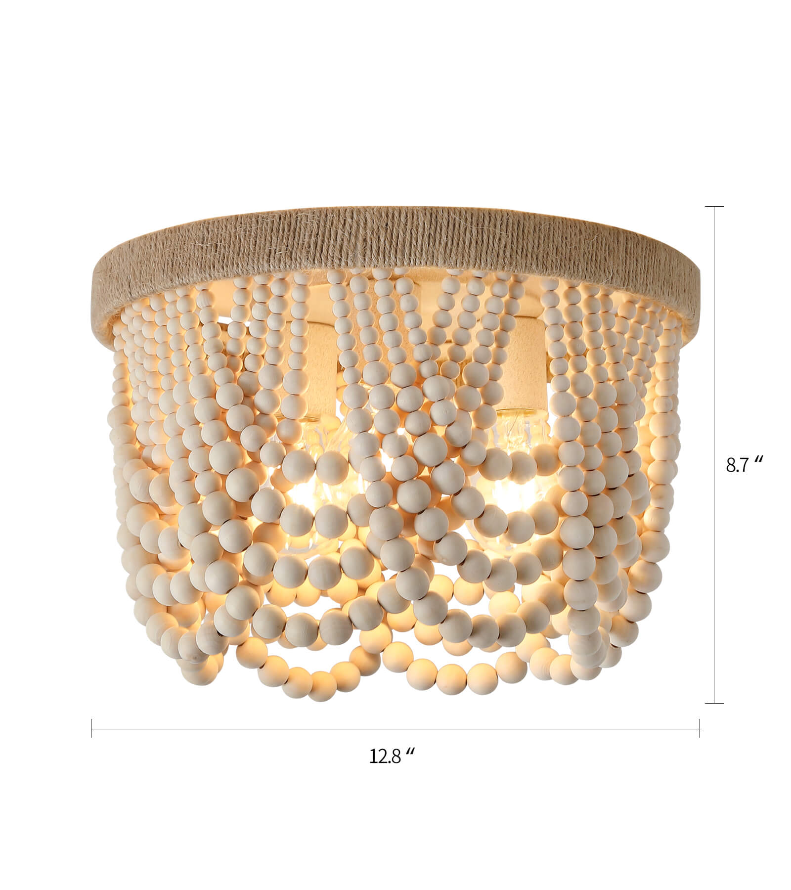 AMZASA Boho Wood Beaded Rattan Rope Flush Mount Ceiling Light