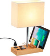 Wooden Base Desk Lamp with 3 USB Ports, 2 AC Outlets, and Phone Stands