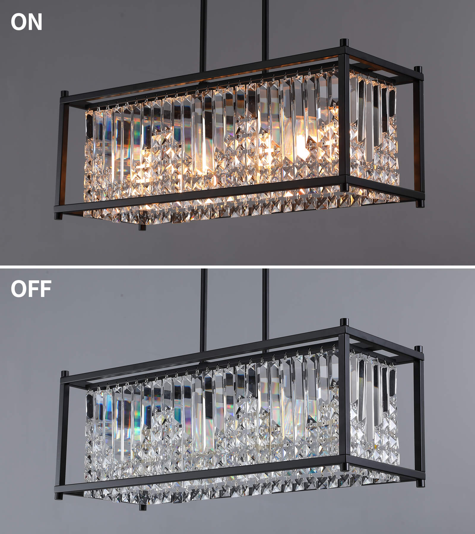 Modern Industrial Crystal Rectangle 4-Light Chandelier Hanging Pendant Light