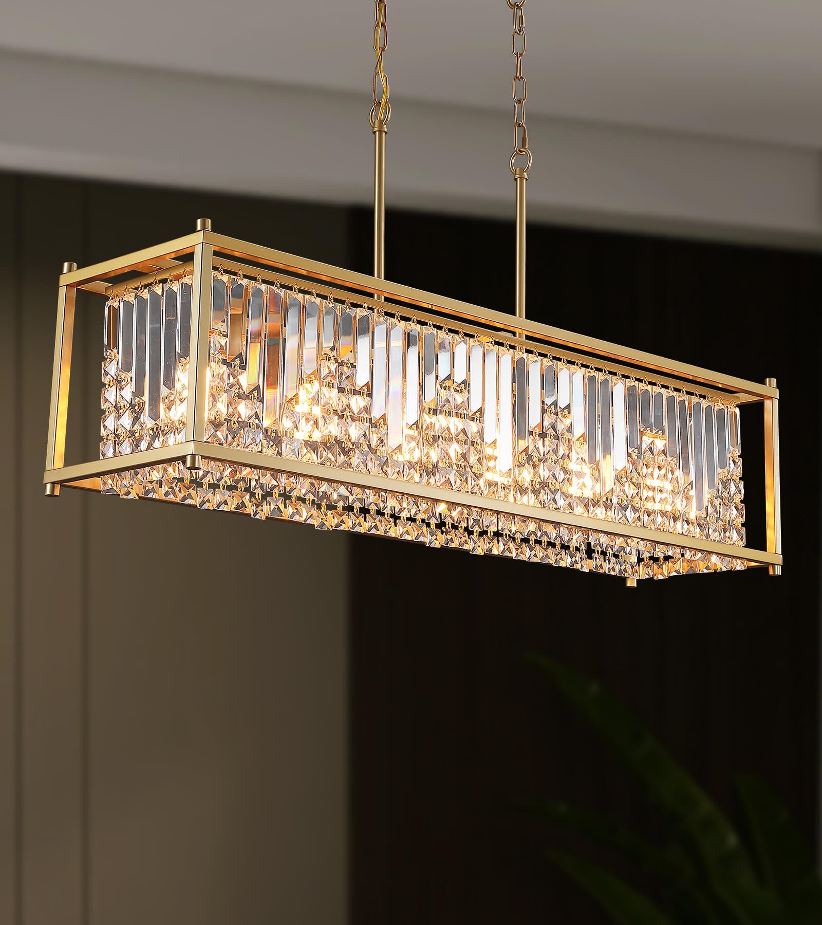 Modern Industrial Crystal Rectangle 6-Light Chandelier Hanging Pendant Light