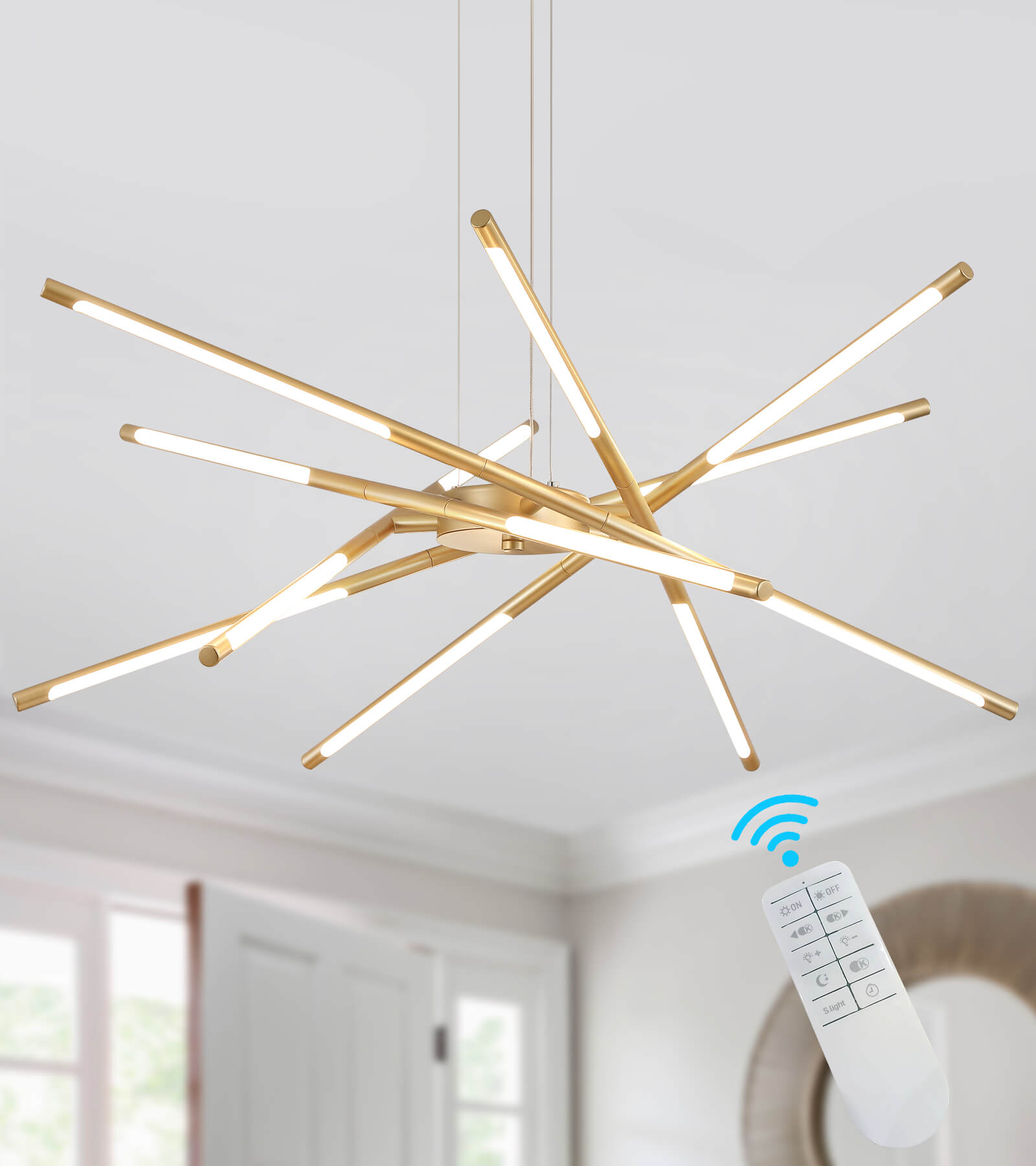 Modern Sputnik 12-Light Led Dimmable Chandeliers with Remote